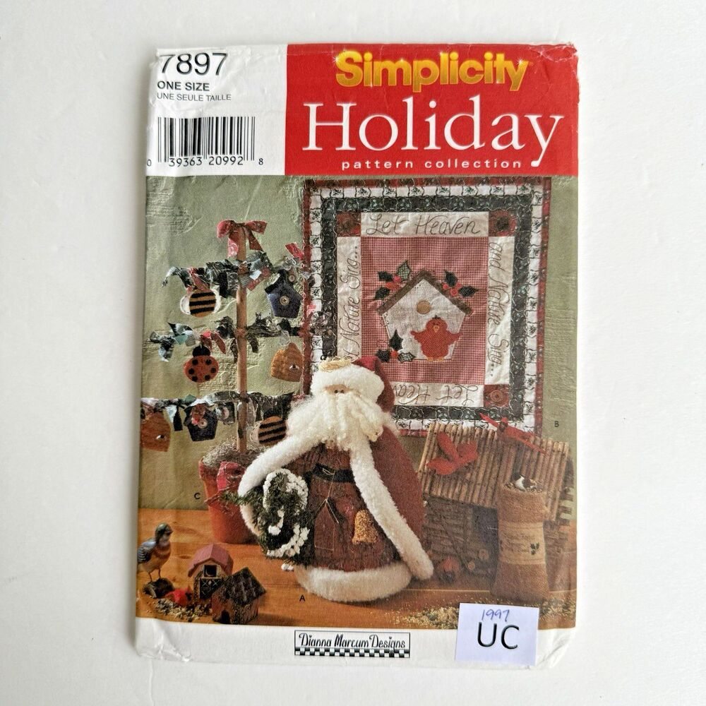 Simplicity 7897 Holiday SANTA DOLL FOLK TREE ORNAMENTS WALL HANGING UNCUT